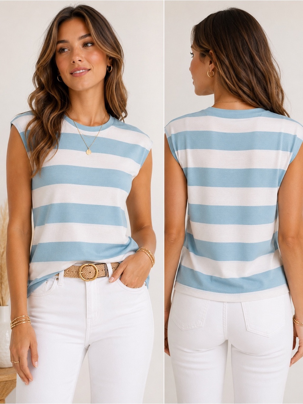 ON 34th XXS Blue & White Striped Modal Knit Top NWT Soft Sleeveless
